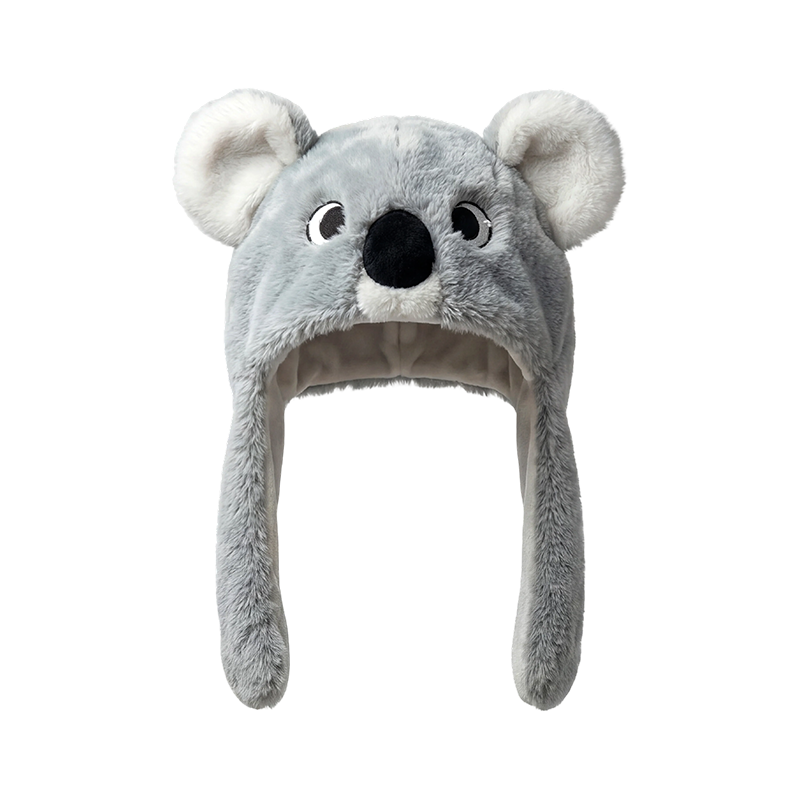 Topi telinga koala mewah berwarna abu-abu